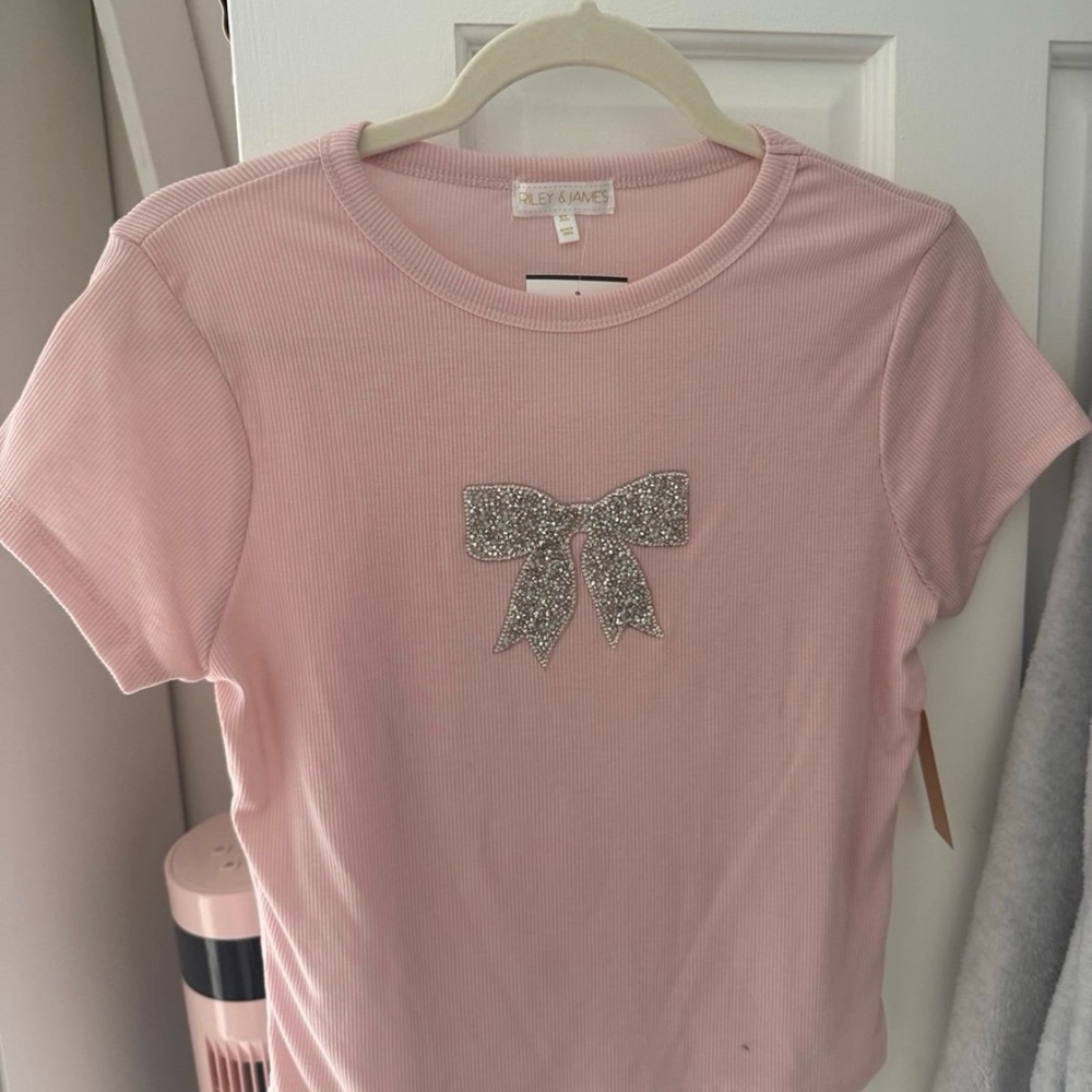 Pink Tee with Glitter Bow